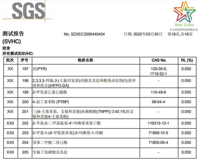 中之星SVHC 205項(xiàng)檢測(cè)報(bào)告